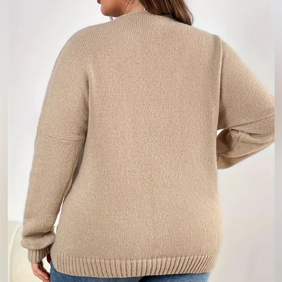 Women’s Tan Pull Over Sweater V-Neck - Picture 2 of 8